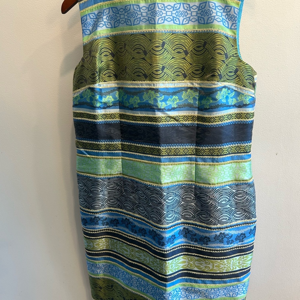 Chetta B Blue and Green Striped Dress